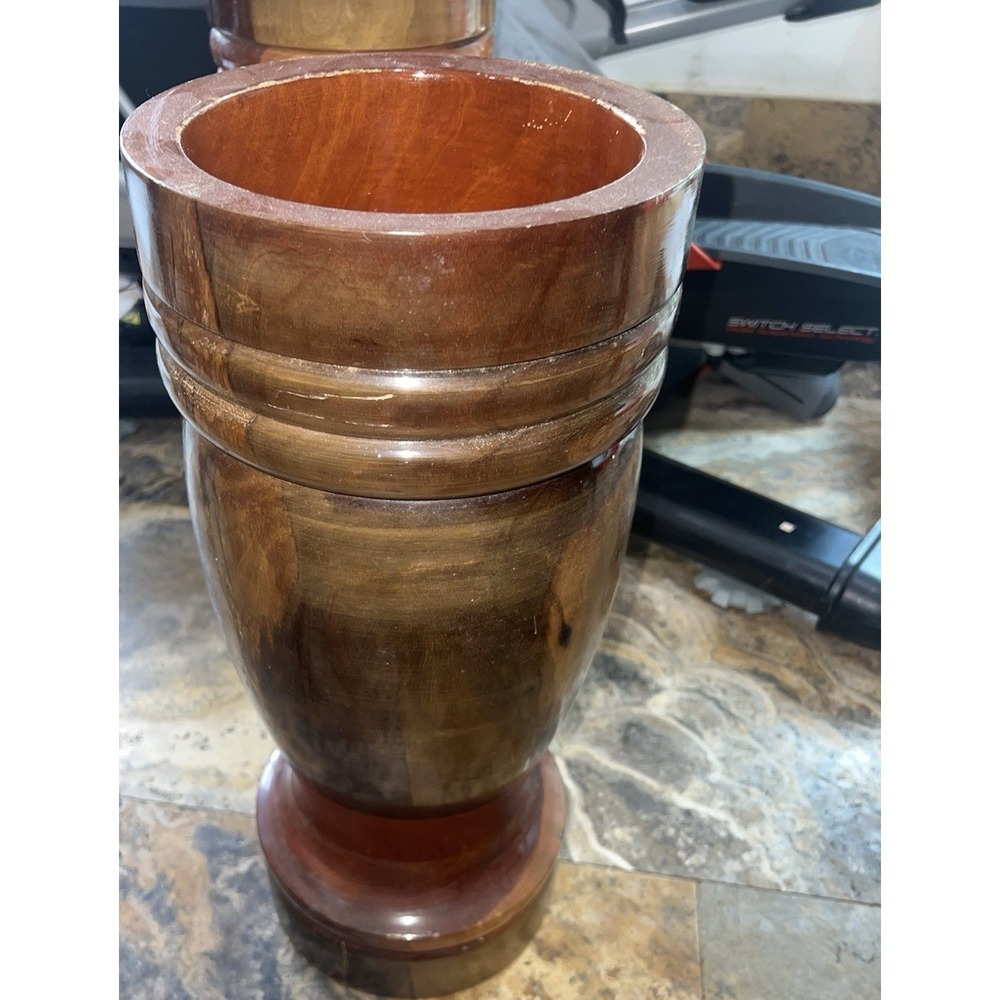 Handcrafted Turned Wooden Vase Urn‎ Tall Brown Decorative Wood Vessel